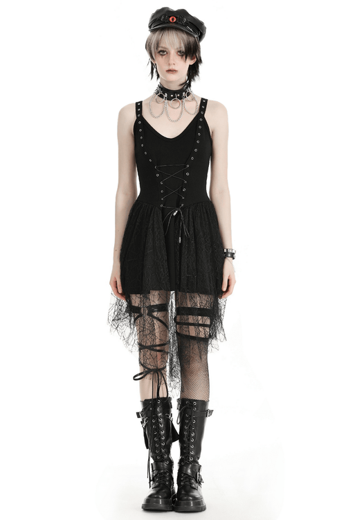 Robe gothique noire à lacets avec détails en dentelle toile d'araignée