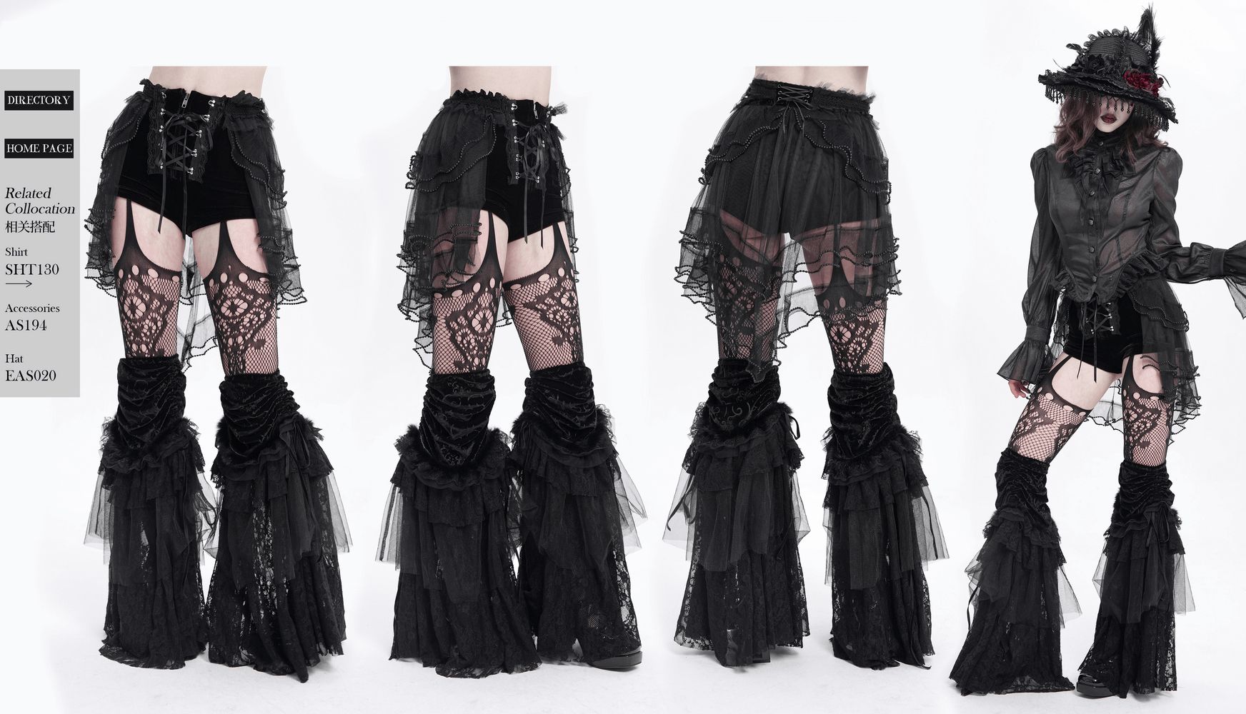 Gothic black ruffled lace-up shorts with tie detail, showcasing edgy elegance and tulle layers for alternative fashion.