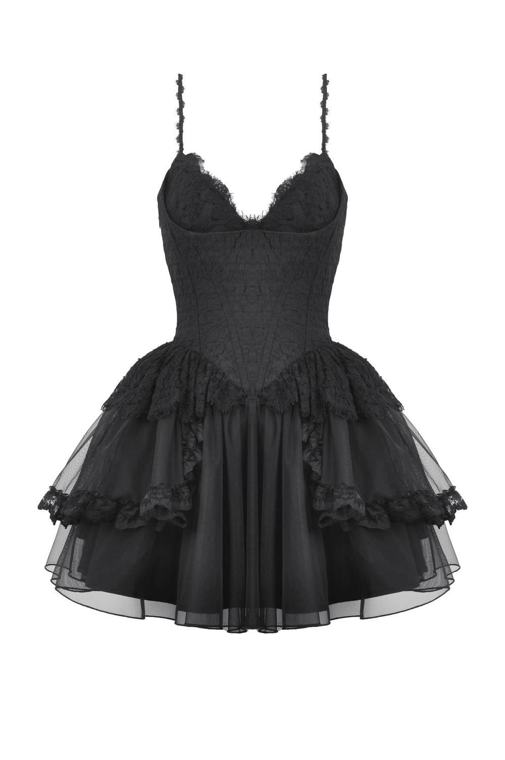 Gothic Lace-Up Black Tulle Dress - Trendy Style