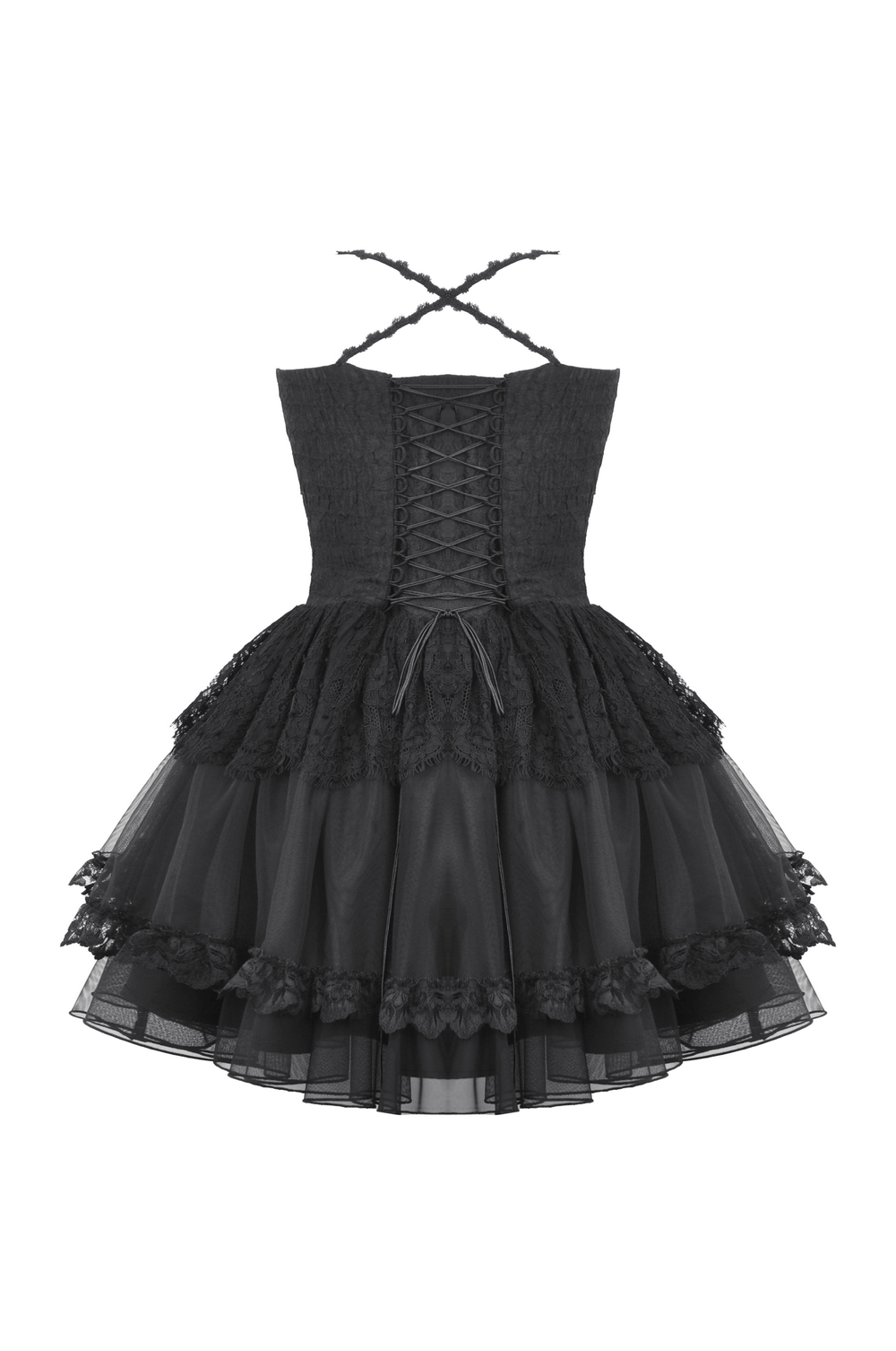 Gothic Lace-Up Black Tulle Dress - Trendy Style