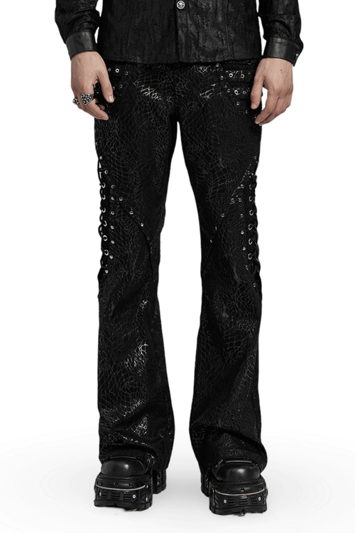 Schwarze Gothic-Schnürhose aus Twill für Herren