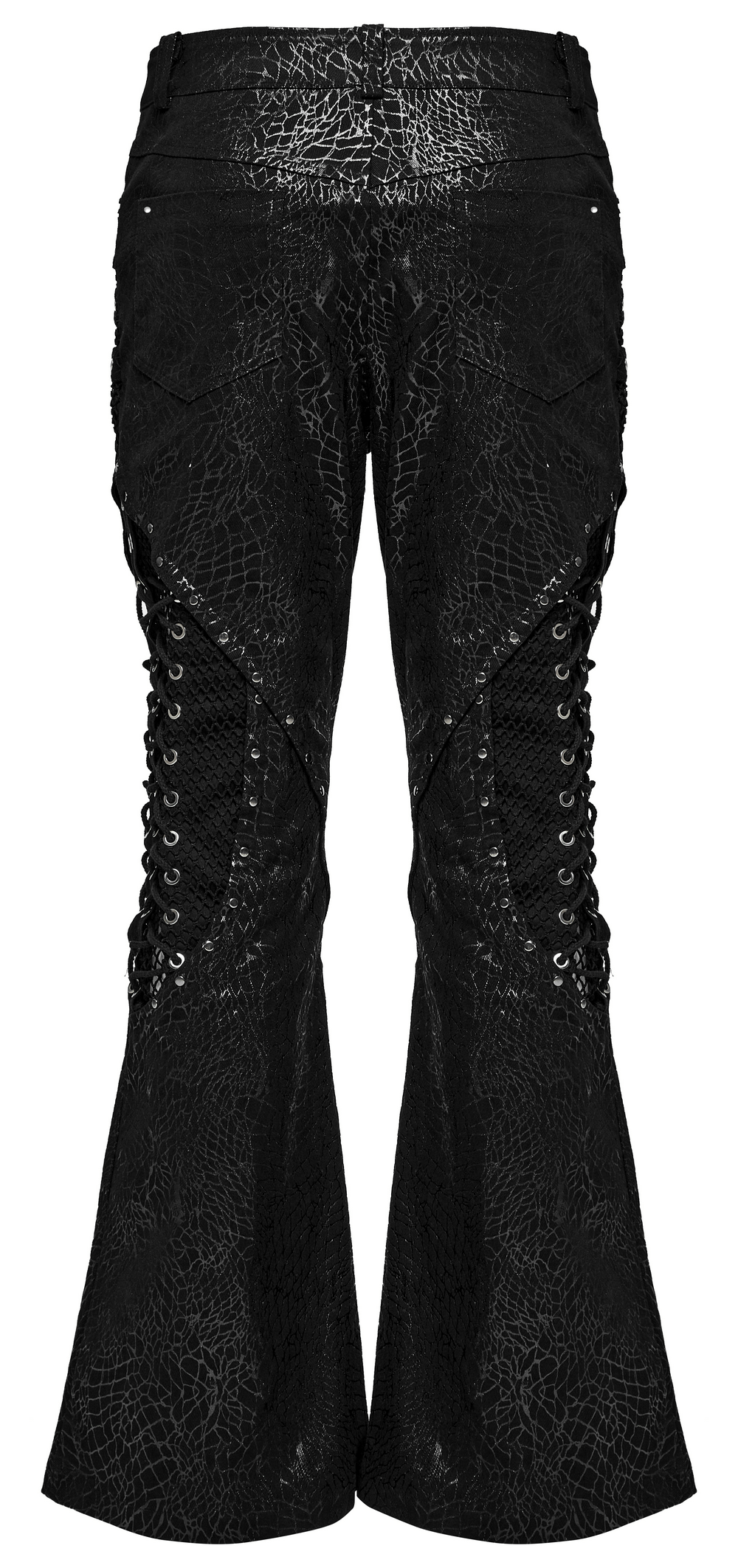 Pantalon évasé gothique à lacets en sergé noir pour hommes