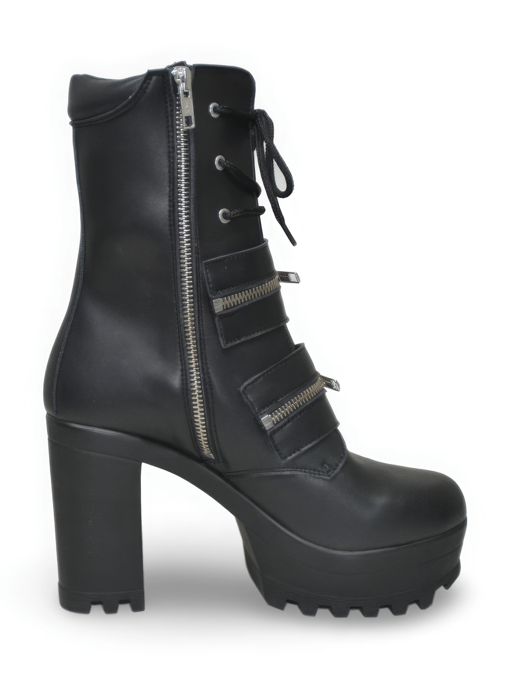 Gothic Lace-Up Booties with Chunky Heels and Zippers