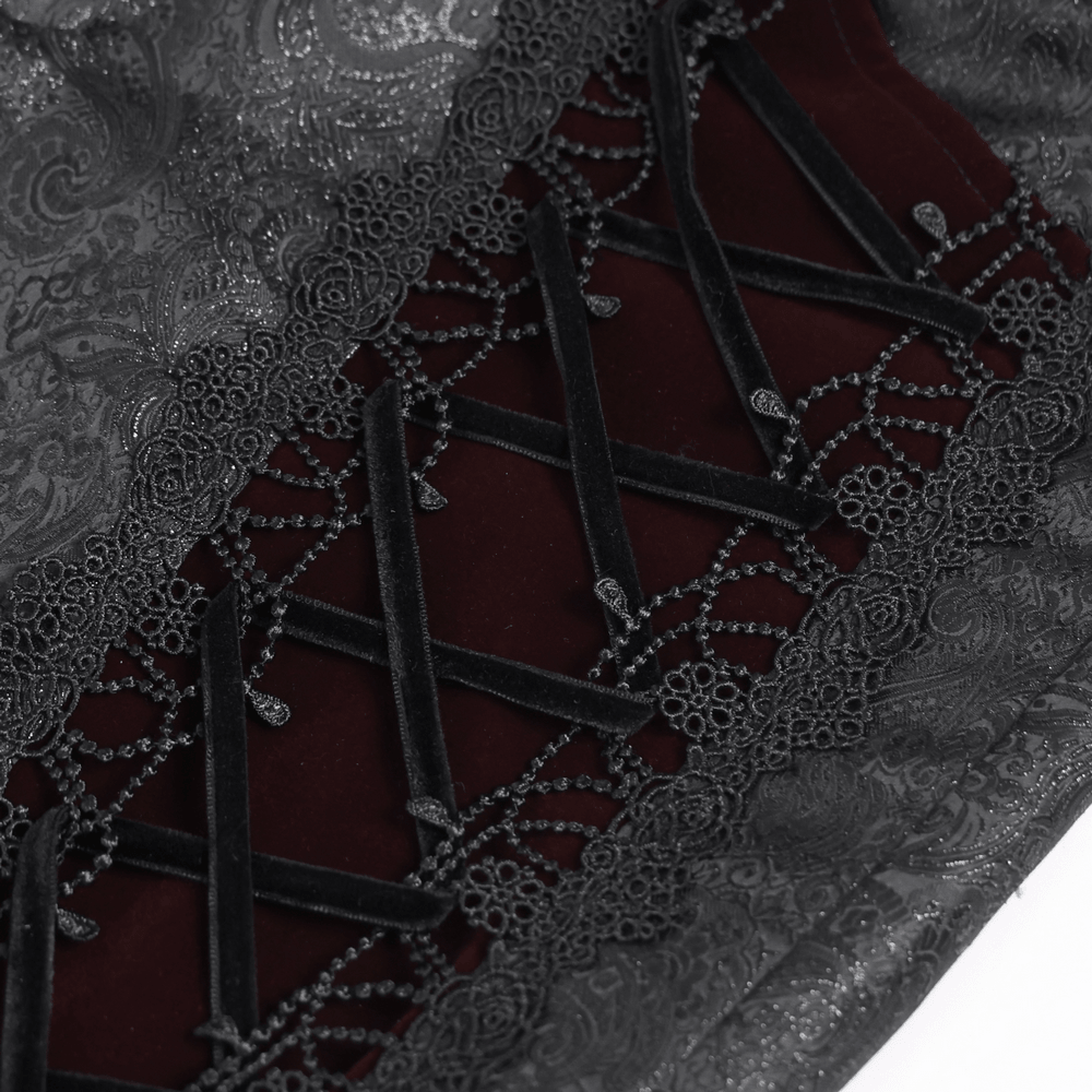 Gothic Lace Up Brocade Pants With Burgundy Panels