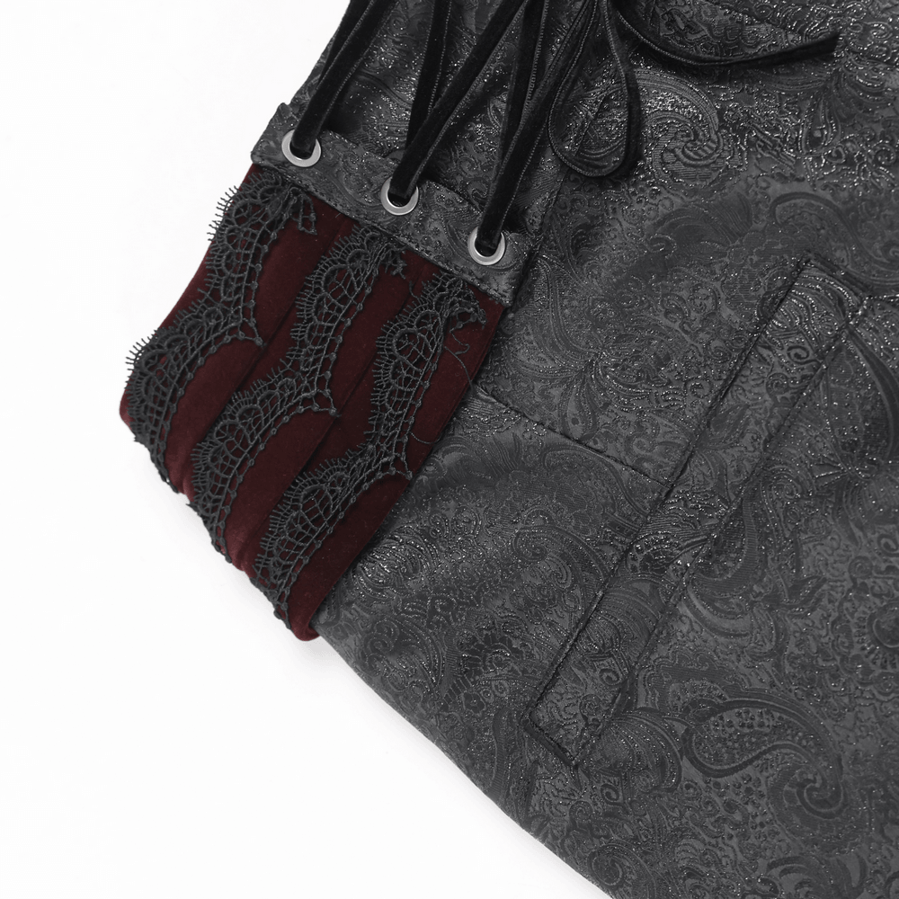 Gothic Lace Up Brocade Pants With Burgundy Panels