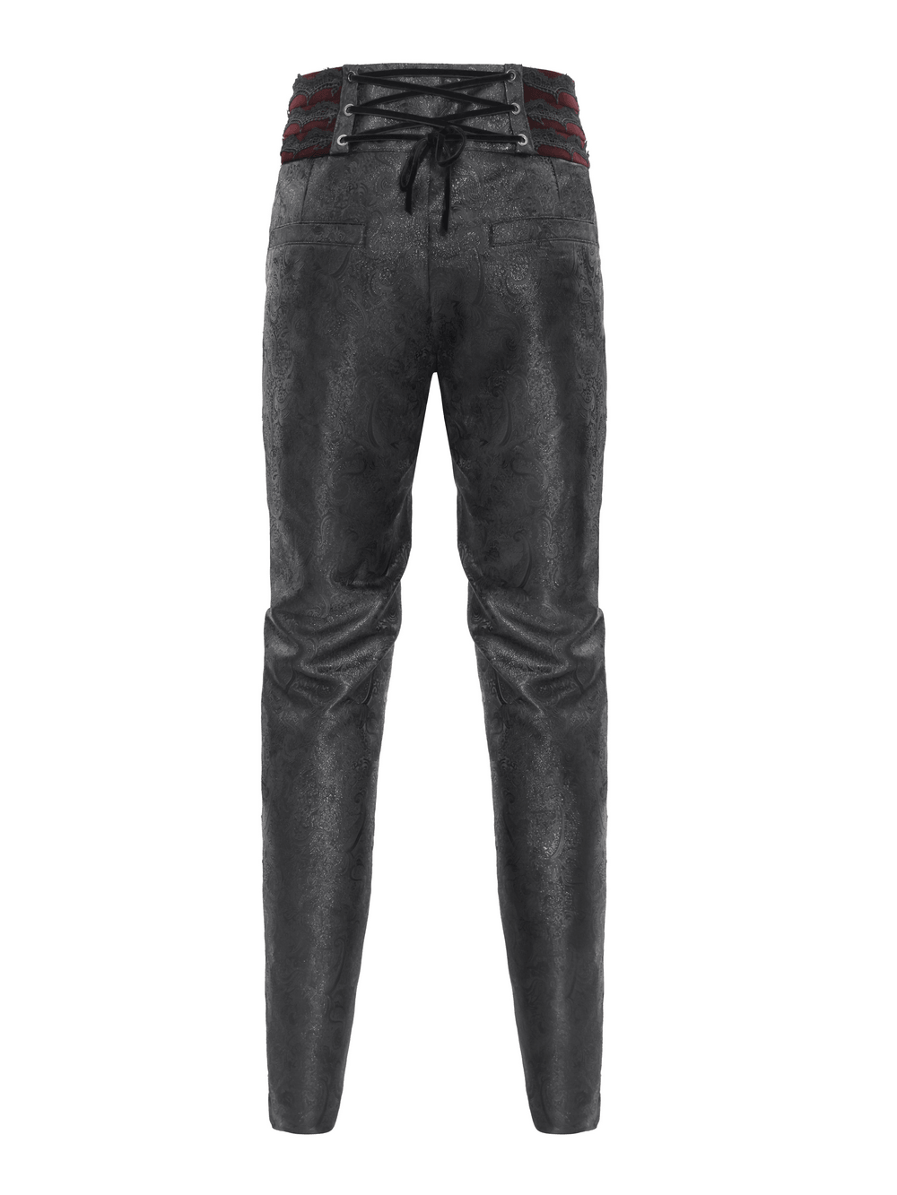 Gothic Lace Up Brocade Pants With Burgundy Panels