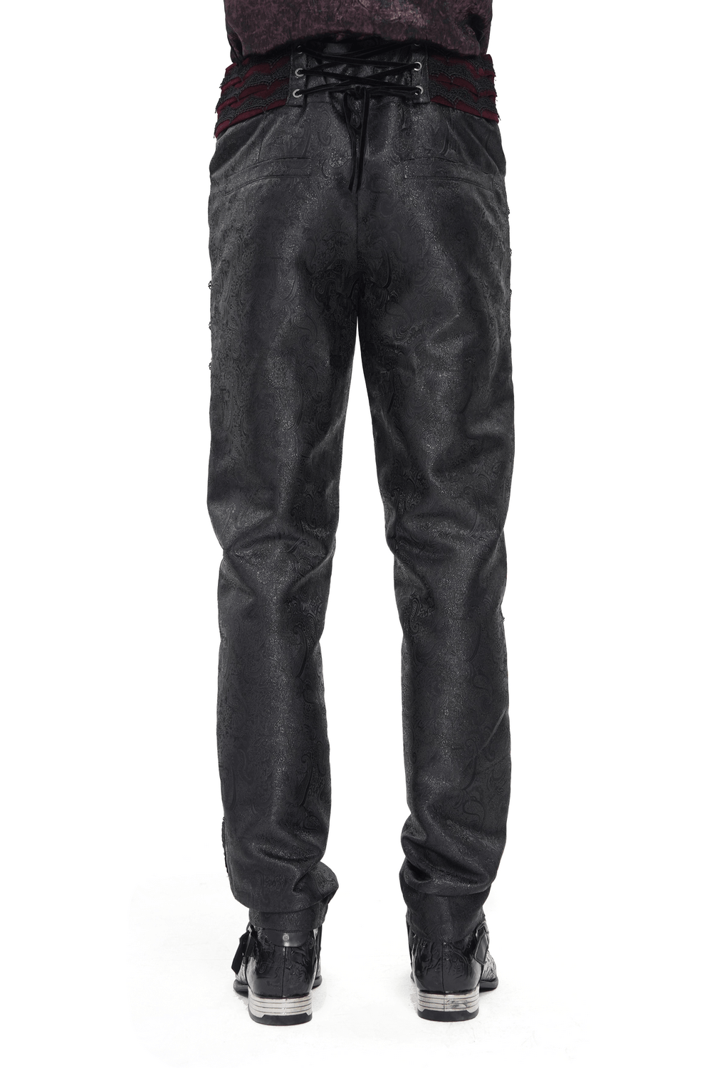 Gothic Lace Up Brocade Pants With Burgundy Panels