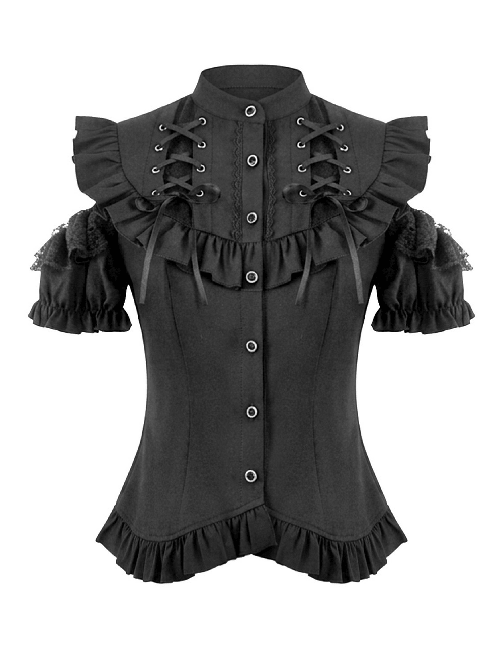 Gothic Lace Up Cold Shoulder Blouse for Women
