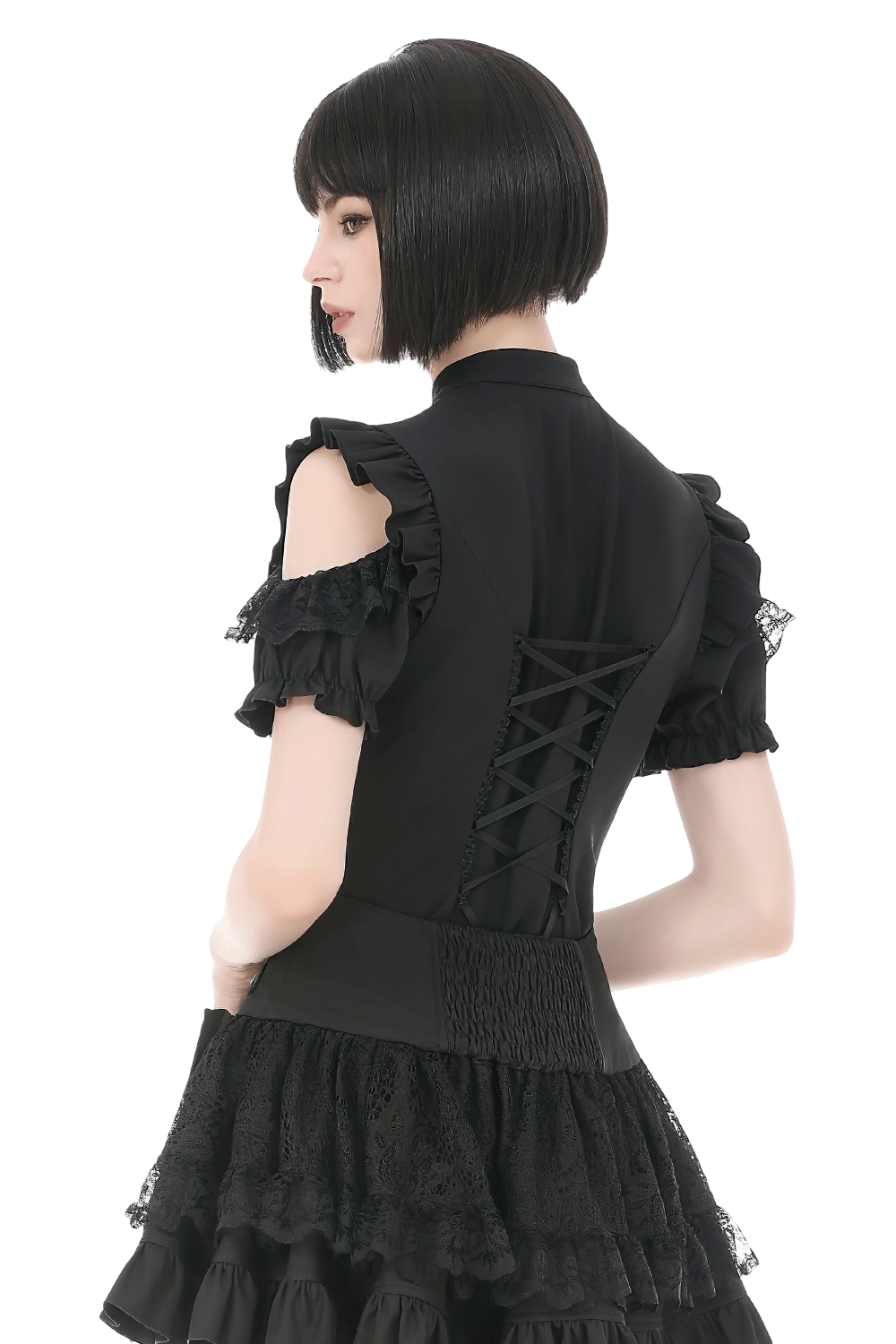Gothic Lace Up Cold Shoulder Blouse for Women