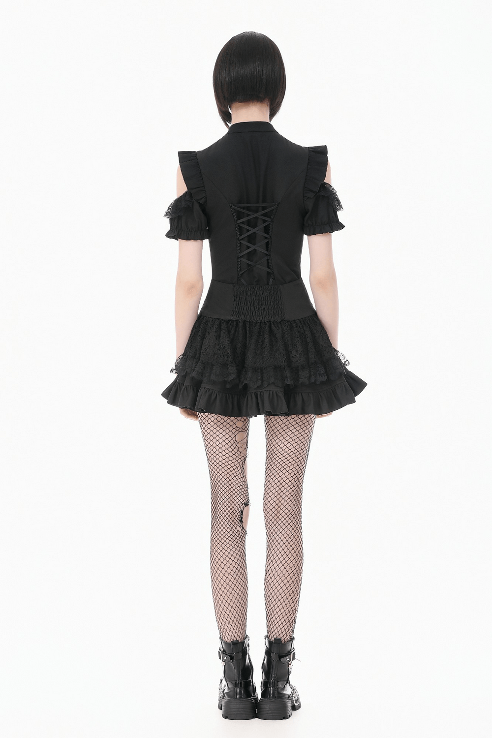 Gothic Lace Up Cold Shoulder Blouse for Women