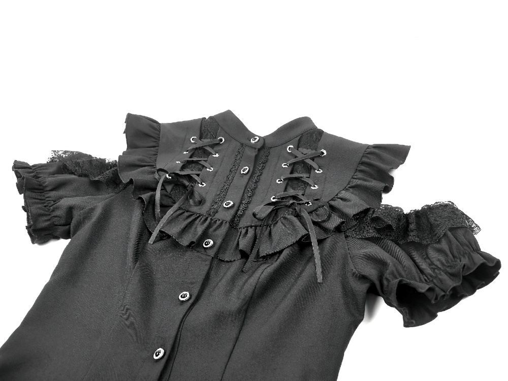 Gothic Lace Up Cold Shoulder Blouse for Women