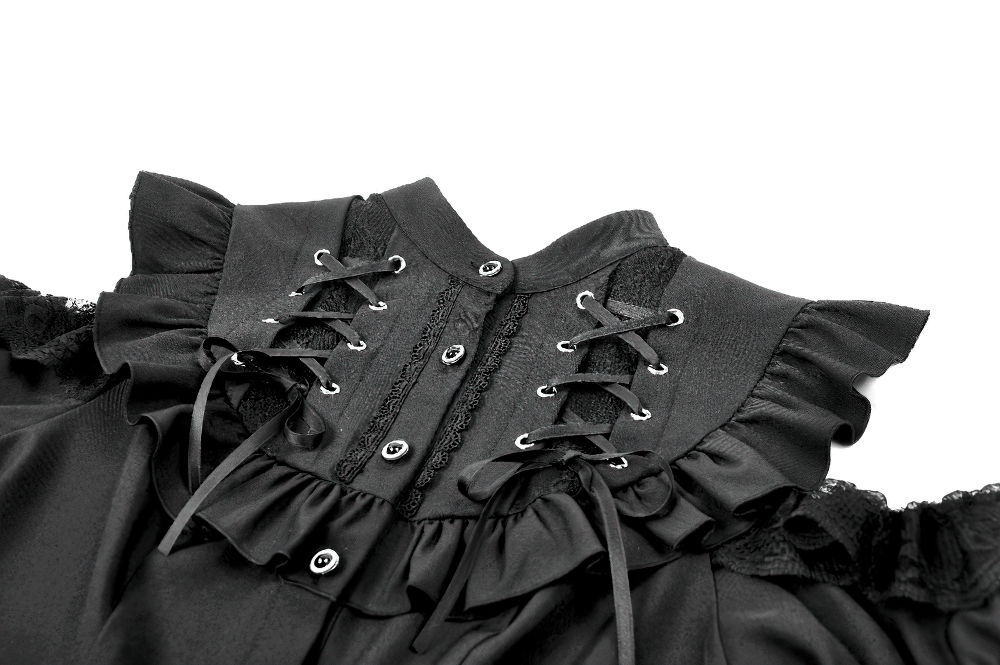 Gothic Lace Up Cold Shoulder Blouse for Women