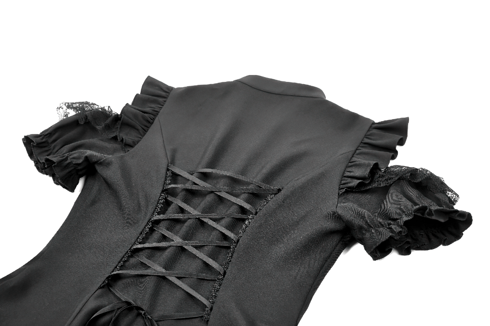 Gothic Lace Up Cold Shoulder Blouse for Women