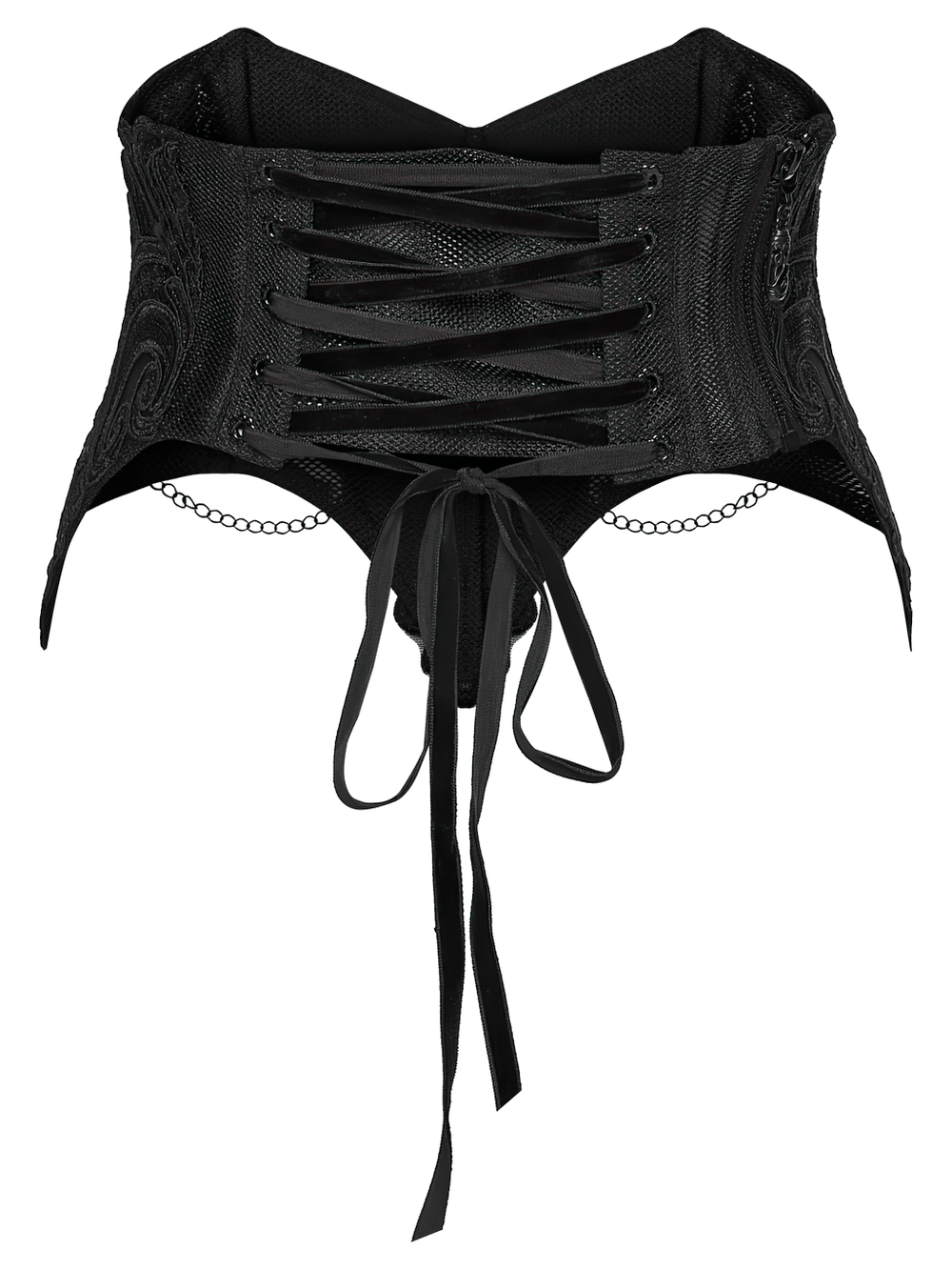 Gothic Lace-Up Corset Belt with Embroidery and Cross Details showcasing intricate designs and adjustable lace-up front.