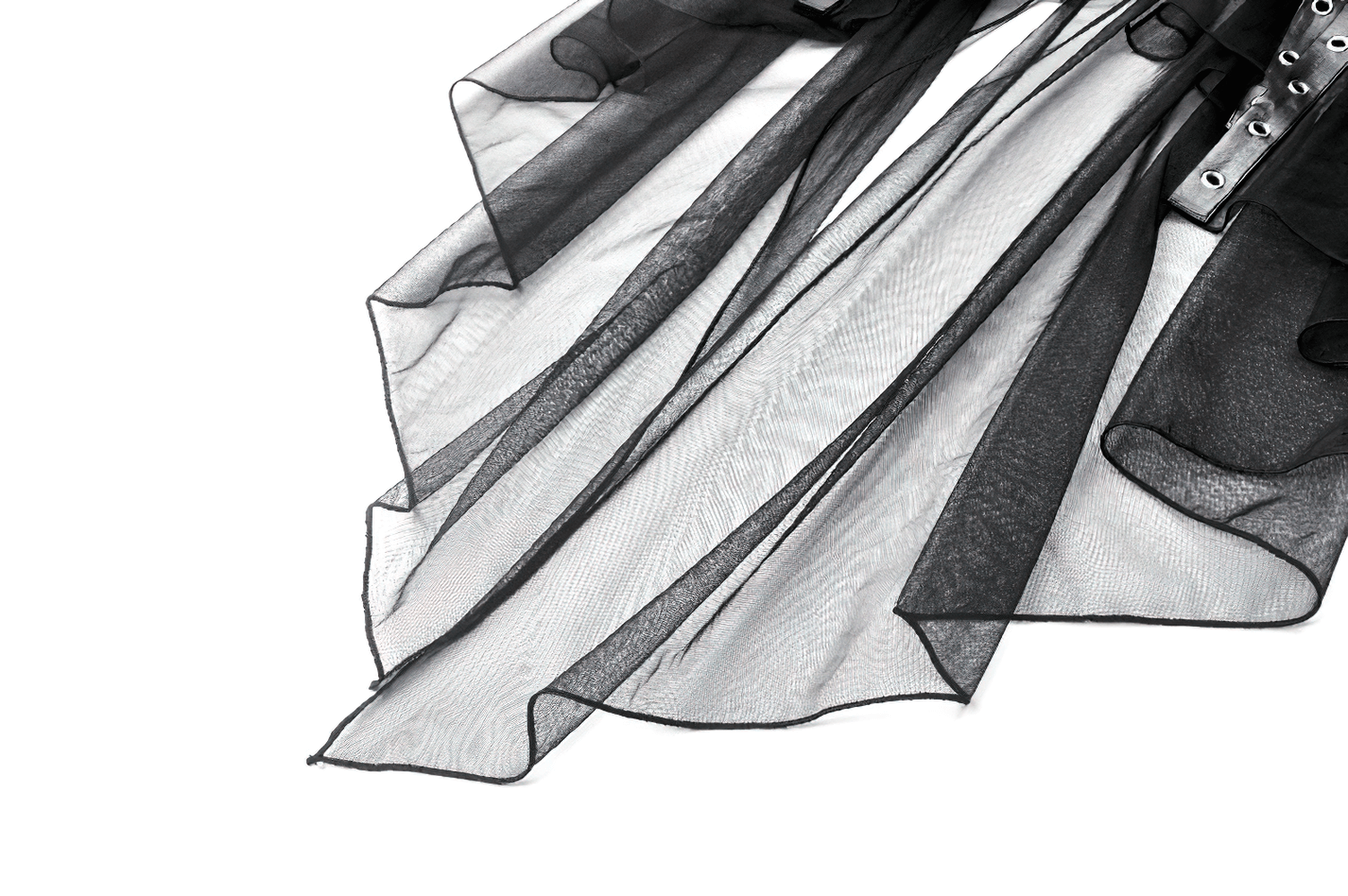 Layered black tulle fabric with lace-up corset detailing, perfect for gothic or alternative fashion styles.