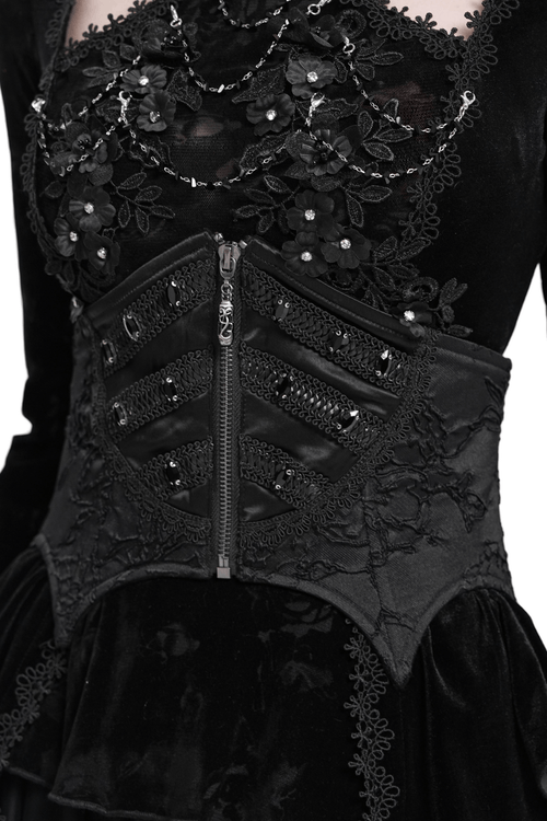 Ceinture corset à lacets gothique avec fermeture éclair et détails en dentelle