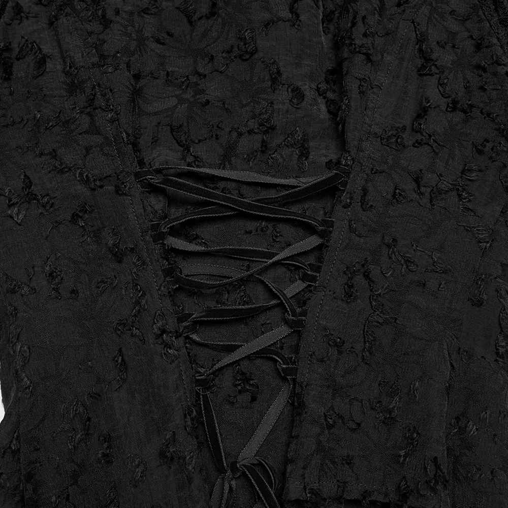 Gothic Lace-Up Decadent Shirt with Bubble Sleeves showing intricate lace and adjustable drawstrings.