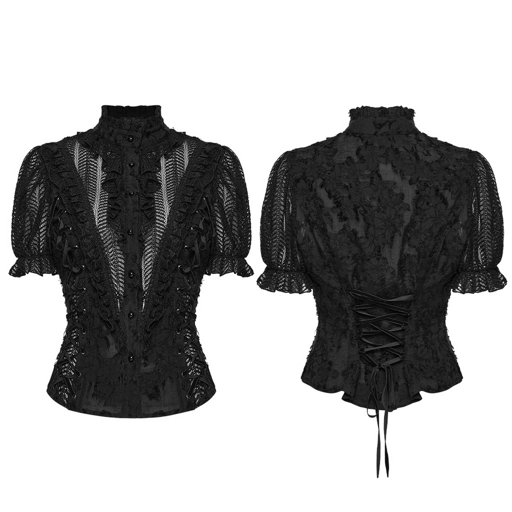 Gothic Lace-Up Decadent Shirt with Bubble Sleeves featuring lace details and dramatic silhouette.