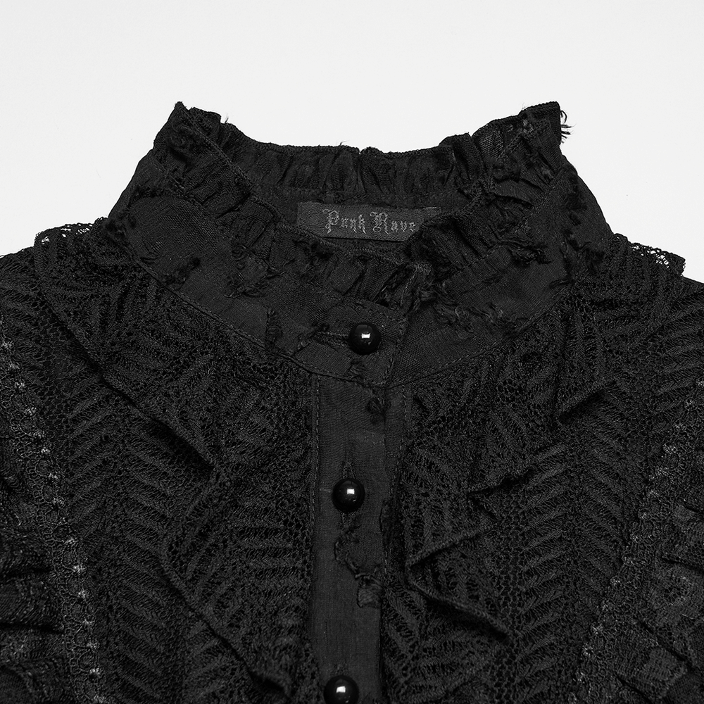 Gothic Lace-Up Decadent Shirt with Bubble Sleeves featuring lace and eyelets in rich black fabric.
