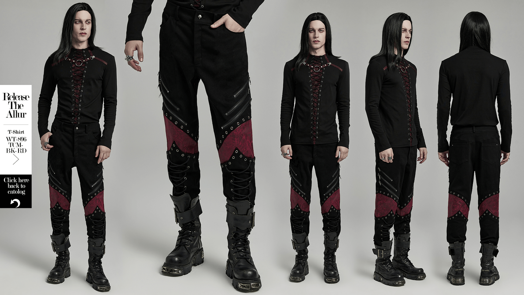 Pantalon gothique à lacets et œillets en métal