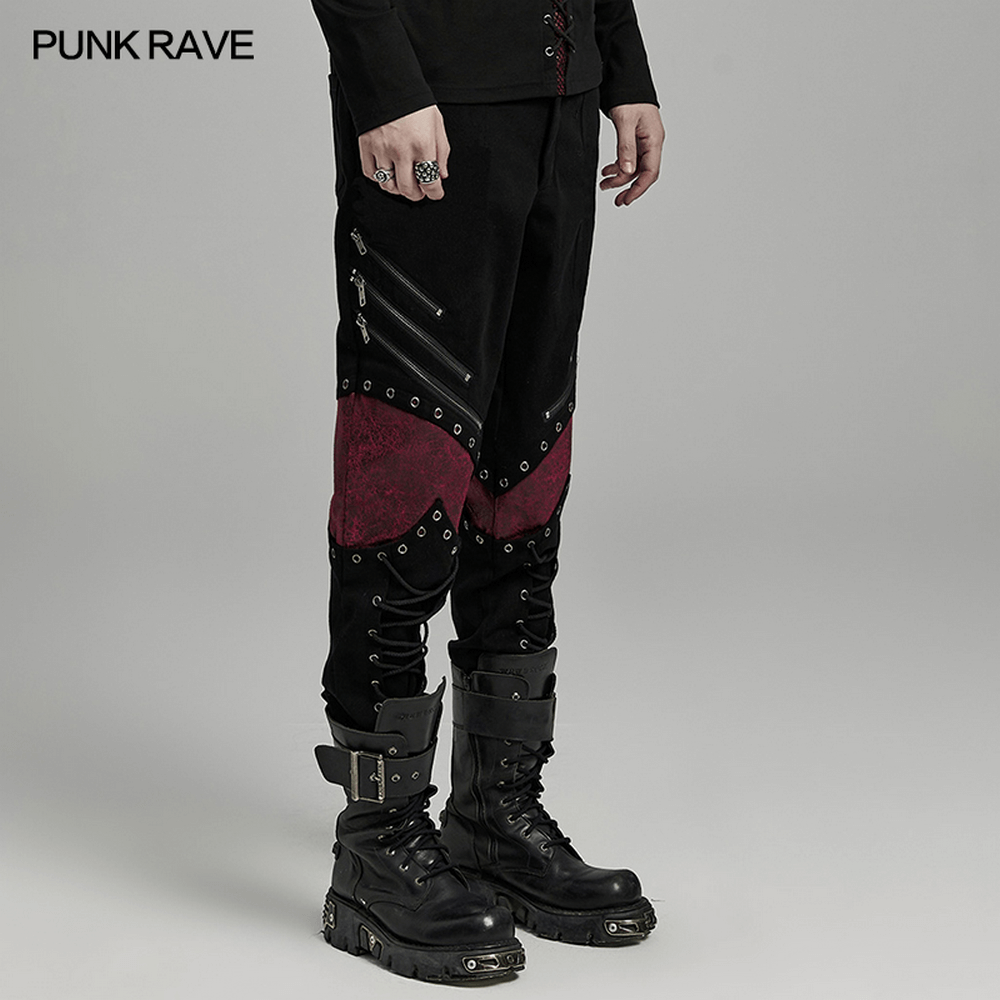 Gothic Lace-Up Distressed Pants with Metal Eyelets