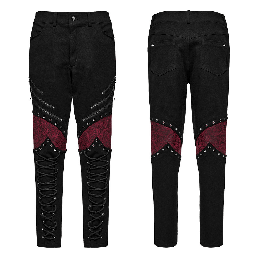 Gothic Lace-Up Distressed Pants with Metal Eyelets