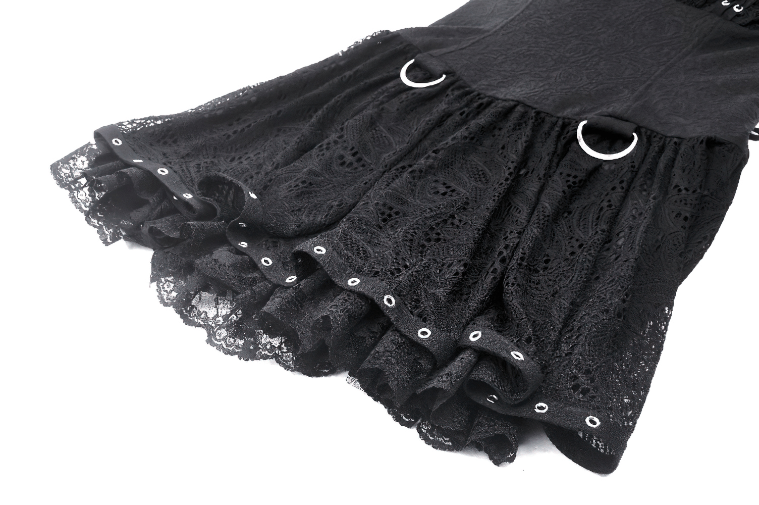 Gothic Lace-Up Dress with Metal Rings and Halter Neck