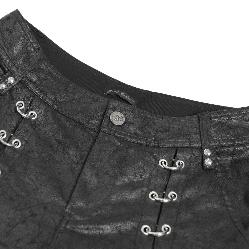 Gothic Lace Up Flared Pants with Metal Eyelet Details featuring lace-up panels and decorative hardware.