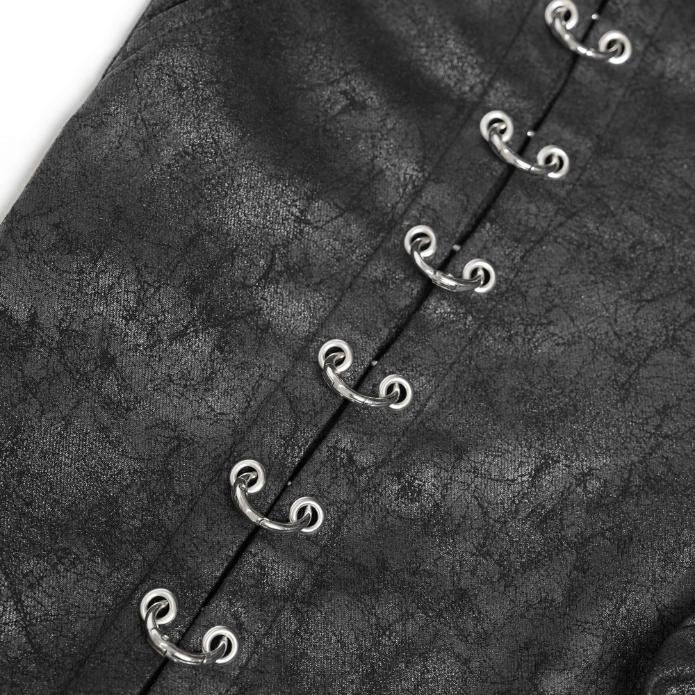 Gothic Lace Up Flared Pants with Metal Eyelet Details showcasing intricate lace-up panels and textured fabric.