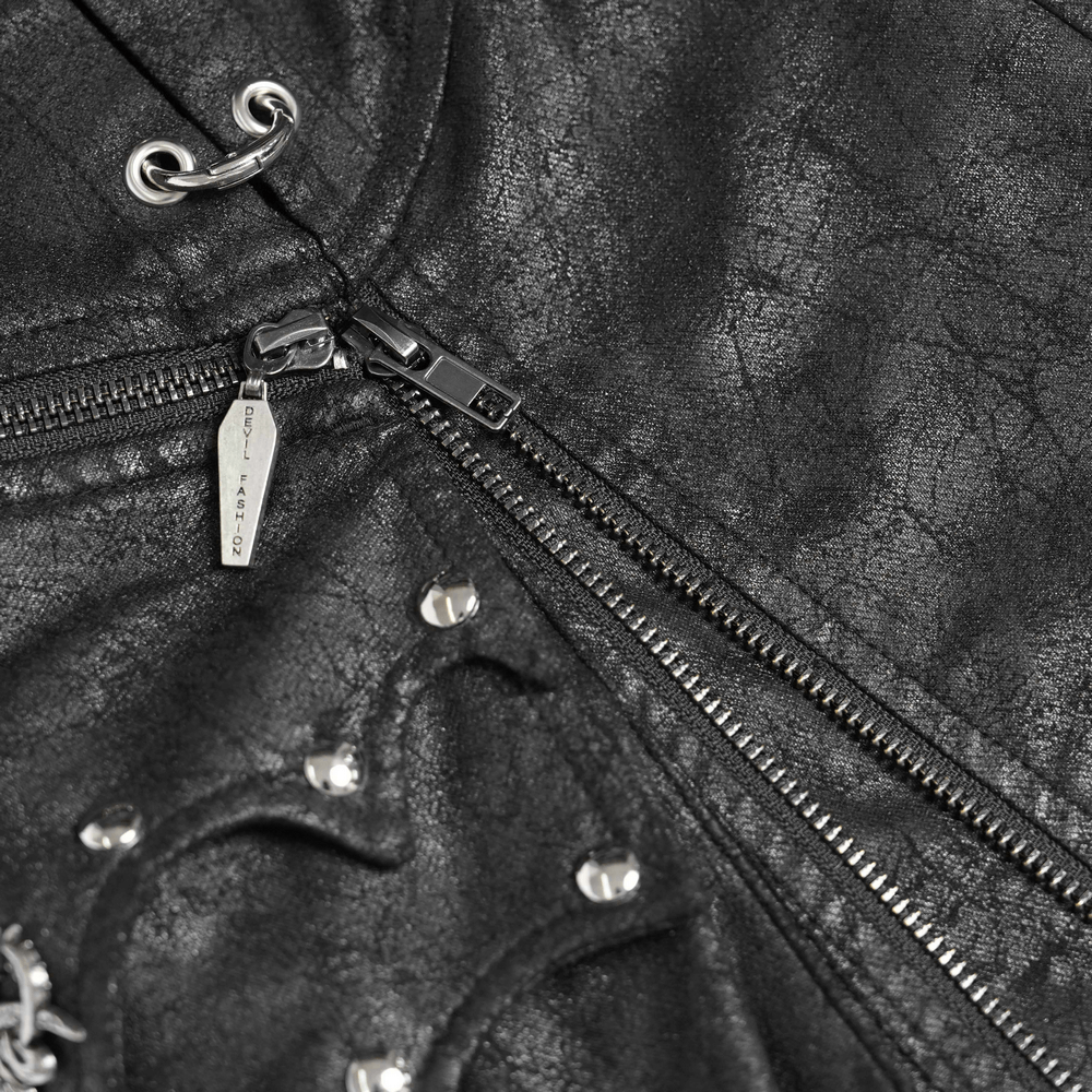 Gothic Lace Up Flared Pants with Metal Eyelet Details featuring zippers and decorative studs.