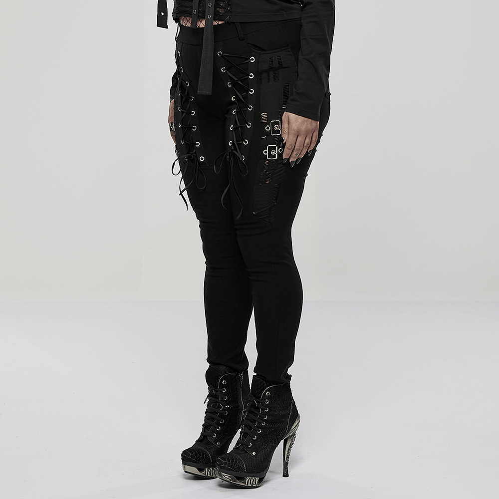 Gothic Lace-Up Front Skinny Fit Pants - HARD'N'HEAVY