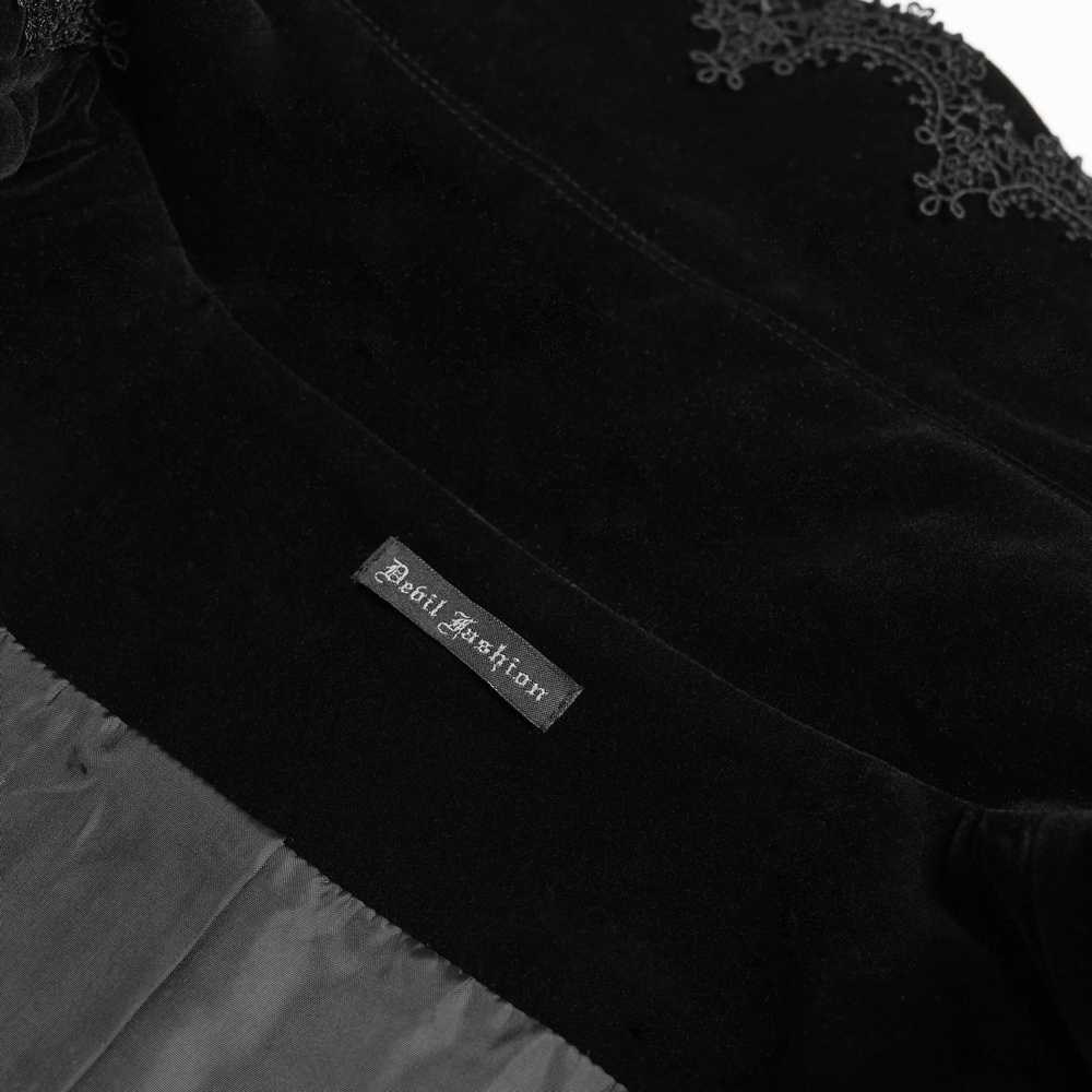 Gothic Lace-Up Long Coat with Velvet and Brocade Detail