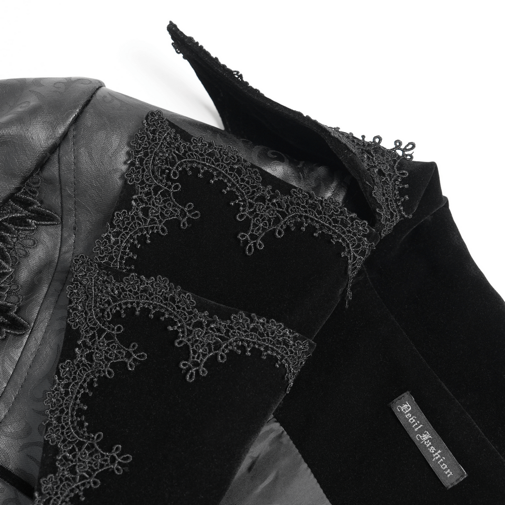 Gothic Lace-Up Long Coat with Velvet and Brocade Detail