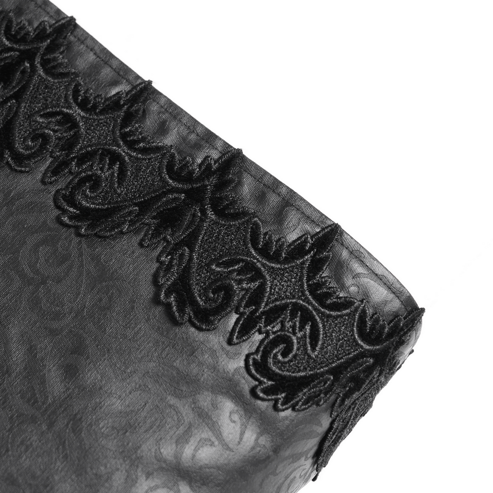 Manteau Queue de Pie Brocart Gothique Victorien avec Bordure en Velours Rouge Vin