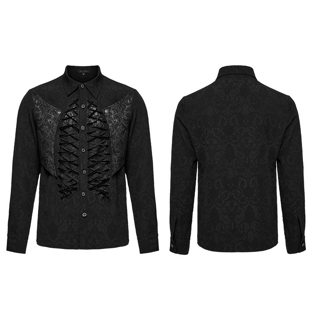 Gothic lace-up long sleeve shirt with brocade design, perfect for steampunk and alternative fashion enthusiasts.