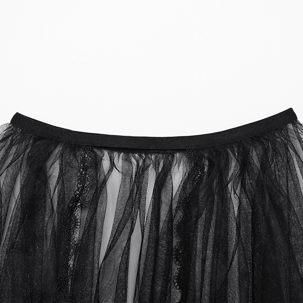 Black lace mesh skirt featuring a soft waistband, perfect for layering with gothic outfits.