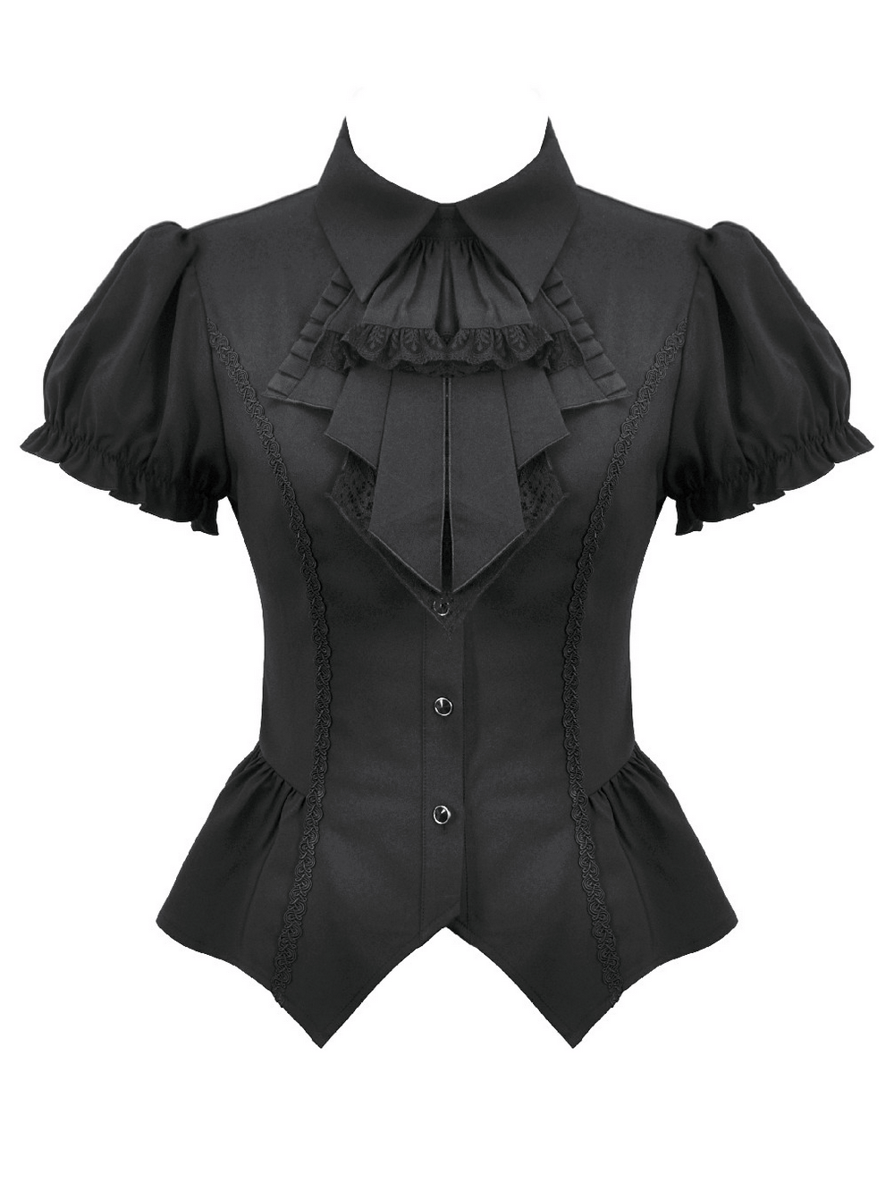 Gothic Lace-up Puff Sleeve Waist-Shaping Shirt with Bow Tie in black, featuring puff sleeves and elegant bow detail.