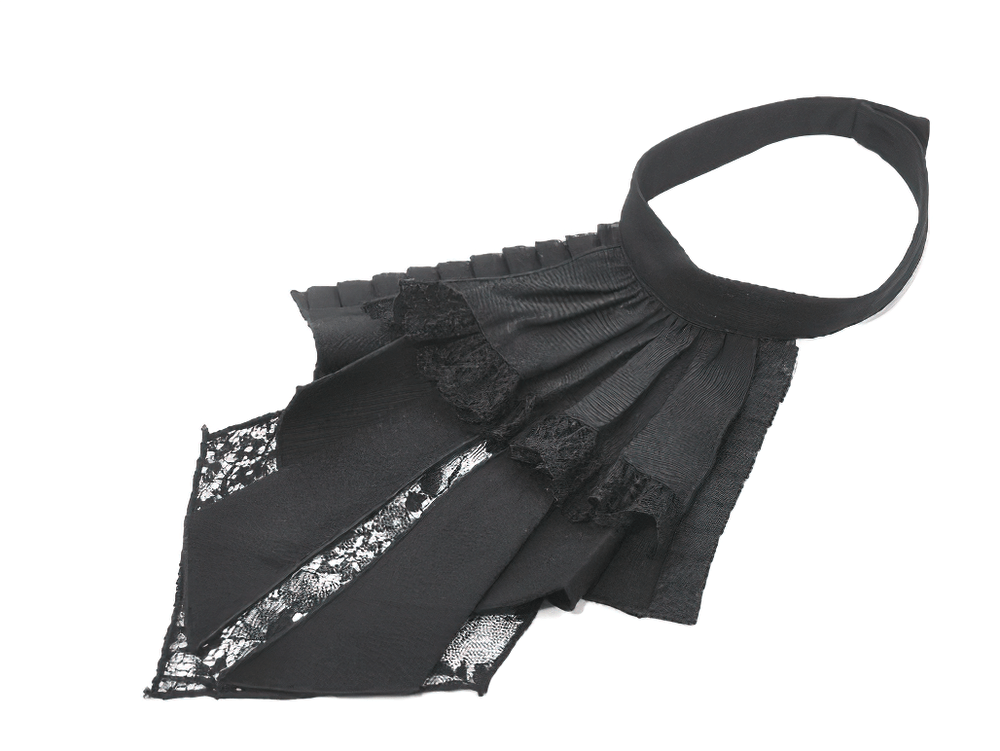 Gothic Lace-up Puff Sleeve Waist-Shaping Shirt with Bow Tie close-up of black bow tie accessory with lace detailing