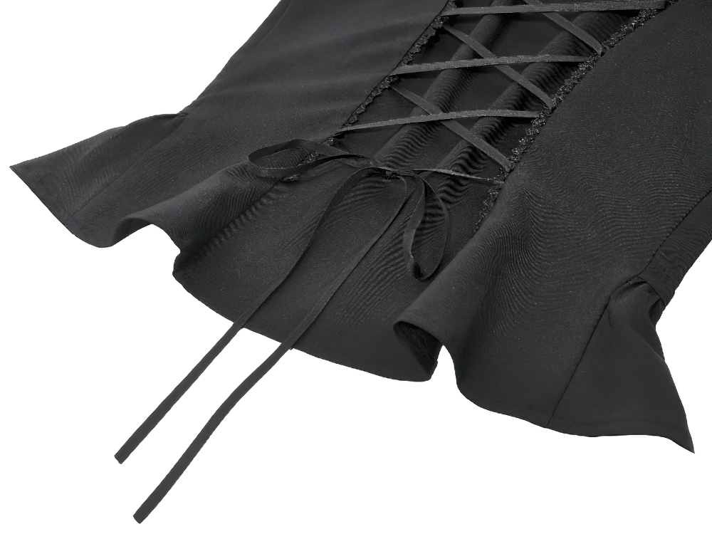 Gothic Lace-up Puff Sleeve Waist-Shaping Shirt with Bow Tie featuring intricate lace details and puffed edges.