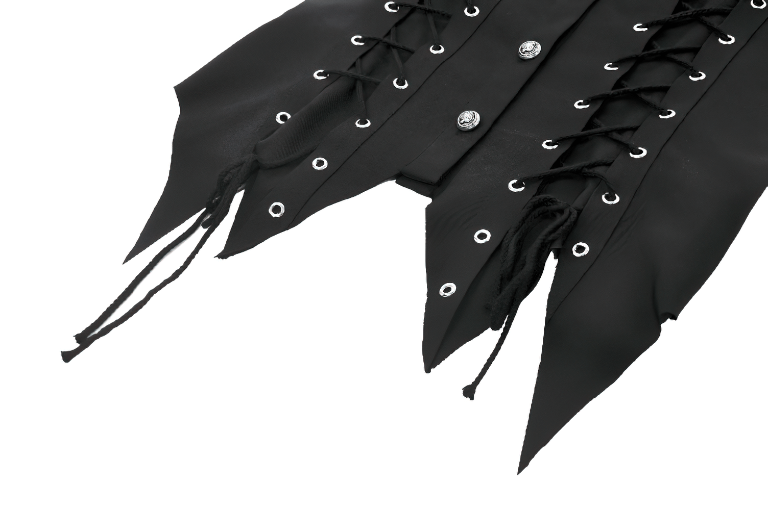 Gothic Lace-Up Shirt with Buttons and D-Ring Collar featuring lace panels and grommets.