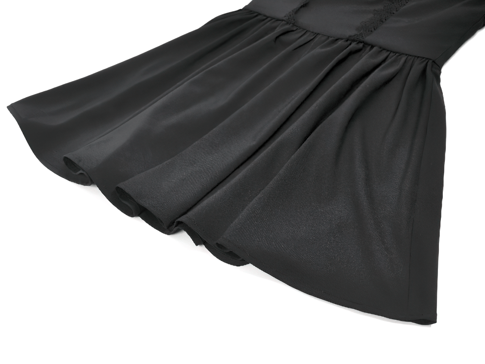 Gothic Lace-Up Short Sleeve Ruffle Dress with Corset Detail showcasing a flowing ruffled skirt.