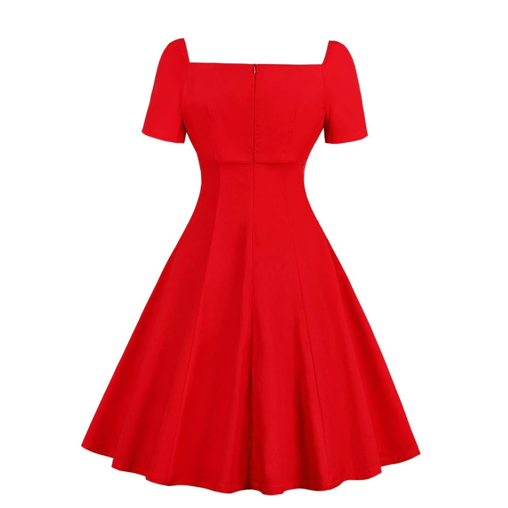Gothic lace-up short sleeve red dress with vintage style, perfect for elegant occasions.