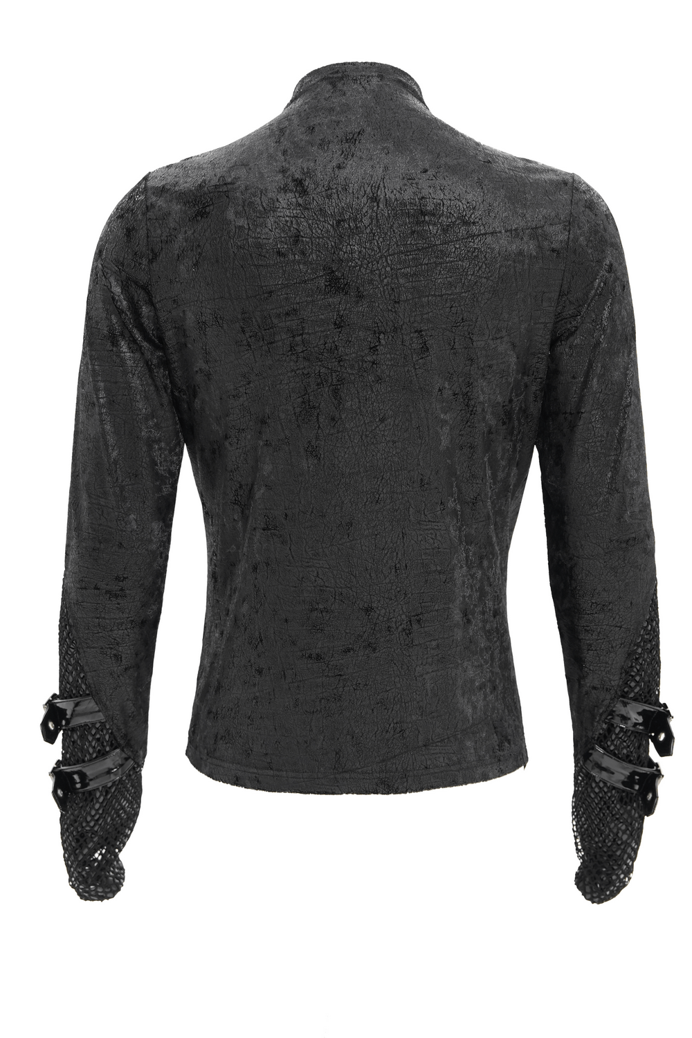 Gothic Lace-Up Top with Chains and Pentagram Pendant, featuring a textured black back and adjustable sleeve straps.