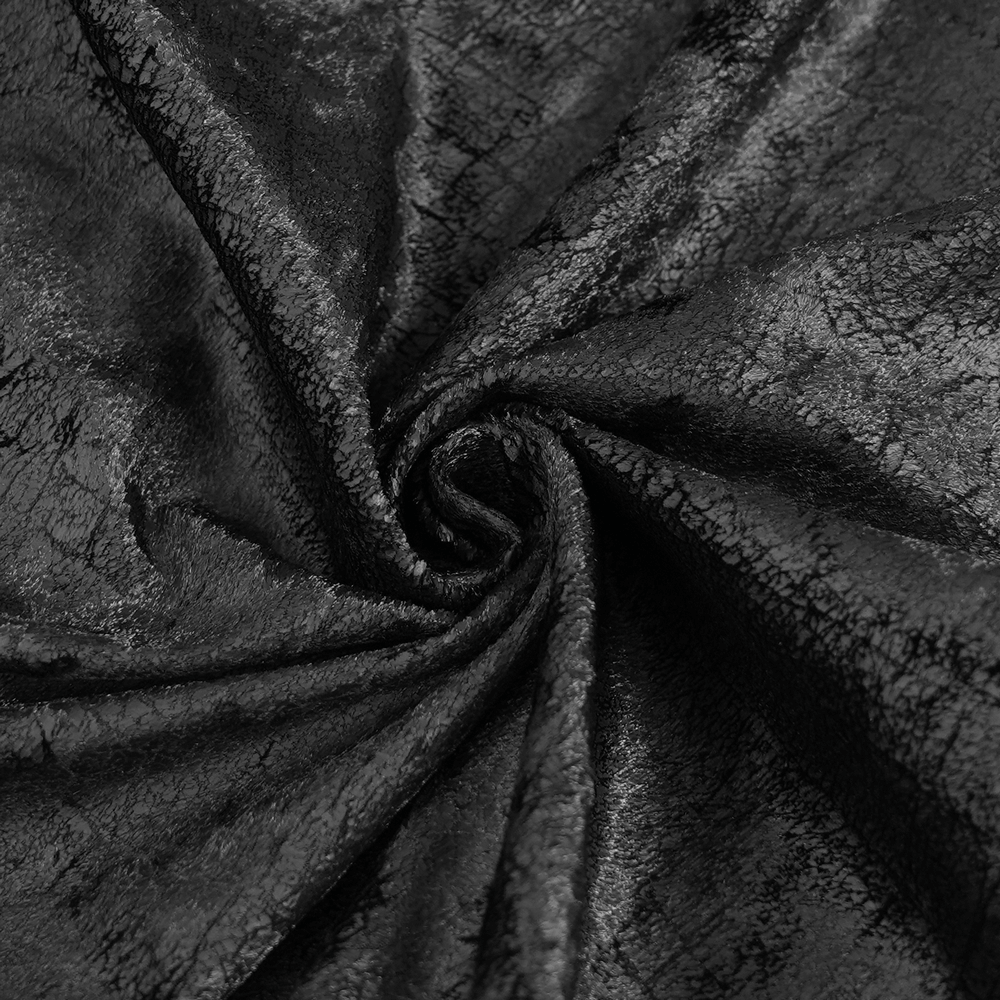 Gothic Lace-Up Top with Chains and Pentagram Pendant textured black fabric close-up.