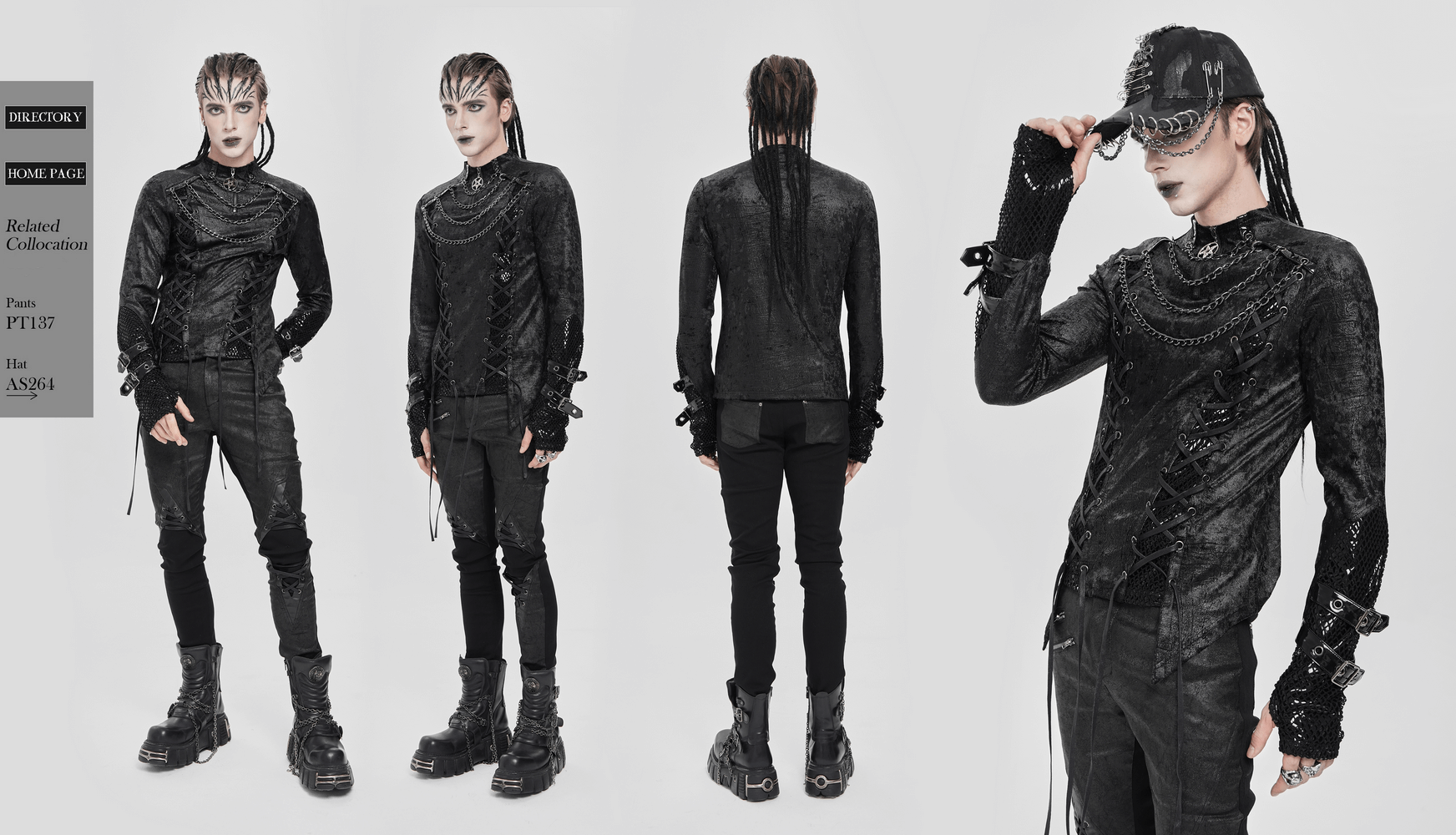 Gothic Lace-Up Top with Chains and Pentagram Pendant featuring metal chains and corset details, styled in dark alternative fashion.