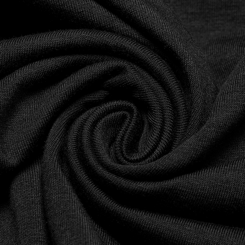 Close-up of soft black mesh fabric, highlighting the elegant texture and quality for Gothic lace-up tee.