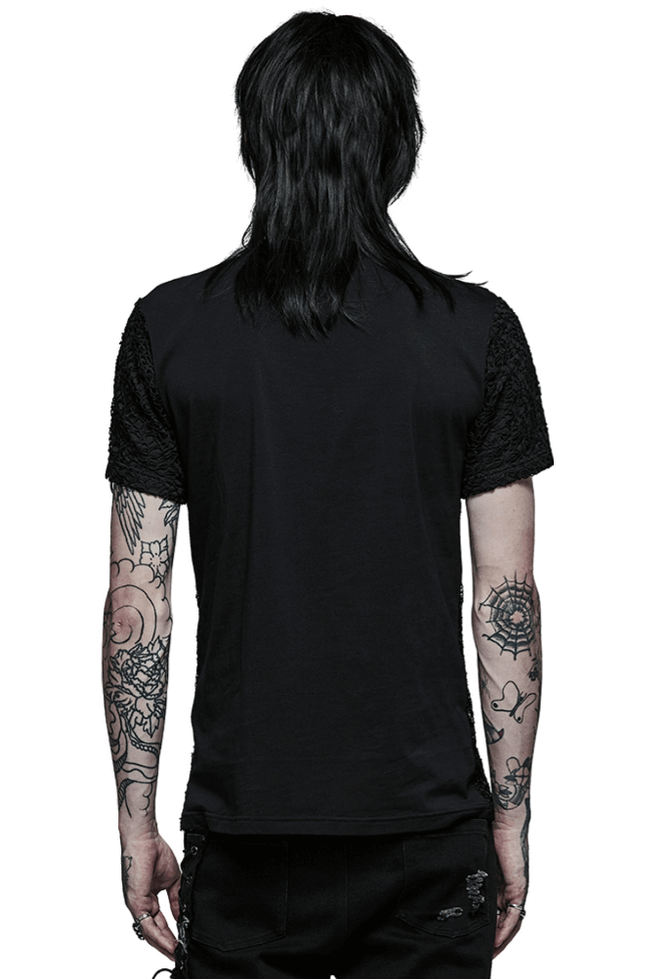 Gothic Lace-Up V-Neck Mesh Tee-Slim Fit Style