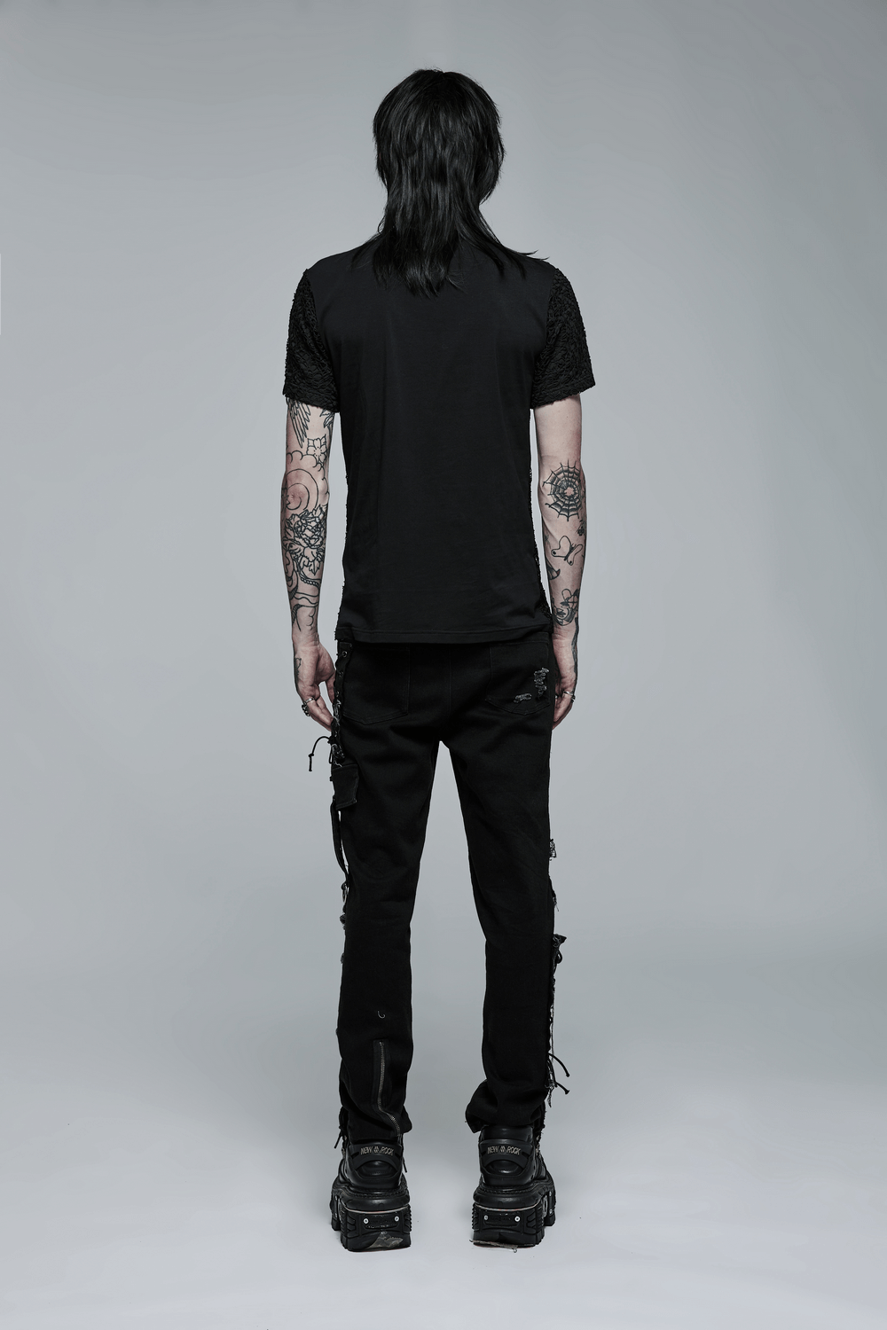 Gothic Lace-Up V-Neck Mesh Tee-Slim Fit Style - HARD'N'HEAVY