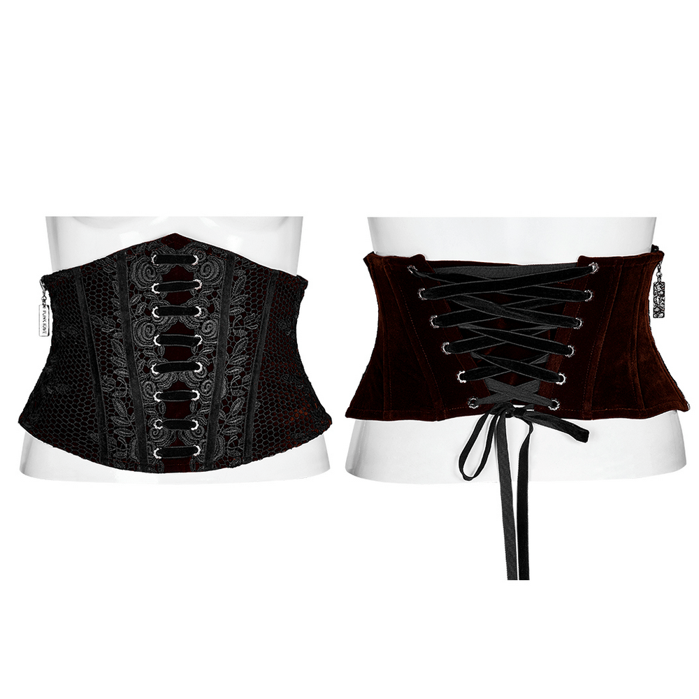 Gothic Lace-Up Velvet Corset with Red Lace Accents