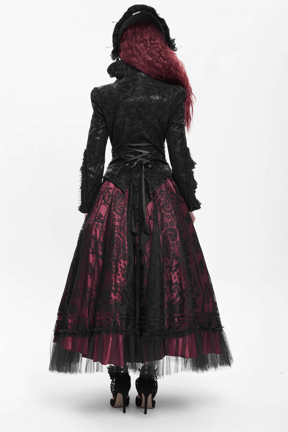Gothic Lace-Up Victorian Jacket with Bell Sleeves and Cross, featuring dramatic bell sleeves and a stunning lace-up back.